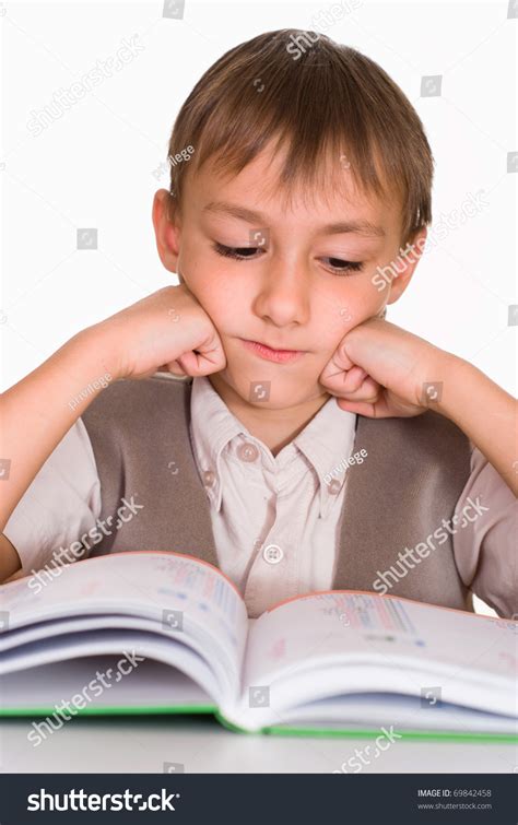 Handsome Boy Reading Book On White Stock Photo 69842458 Shutterstock