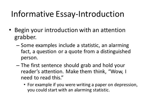 In the introduction, you must introduce the reader to the problem you are about to overview. Informative introductions in an essay