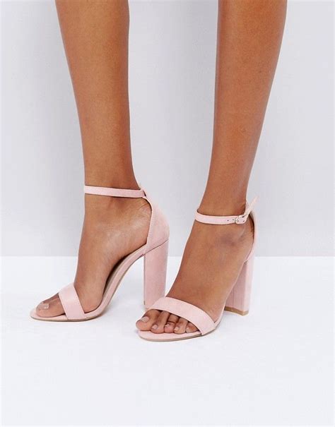 Glamorous Blush Barely There Block Heeled Sandals Ankle Strap Sandals