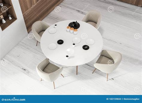 White And Wooden Dining Room Top View Stock Illustration