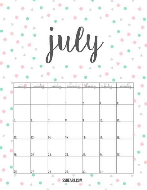 Editable July Calendar