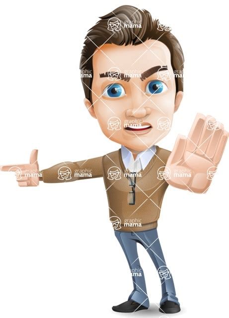 Young Male Teacher Cartoon Character Finger Pointing With Angry Face