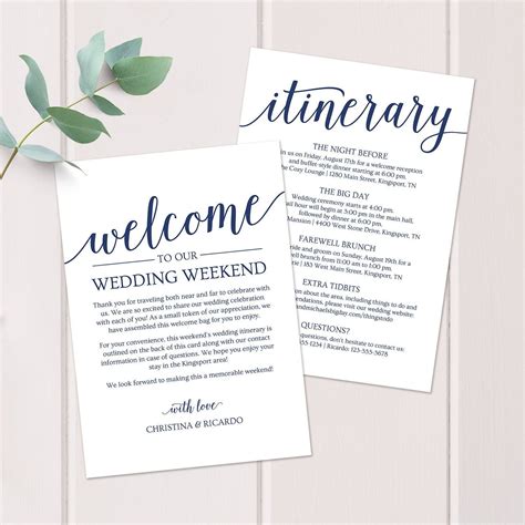Wedding Itinerary Template Wedding Welcome Note Navy Blue Etsy