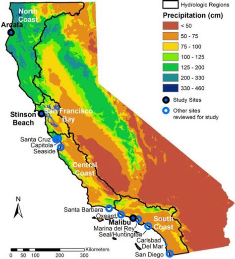 Map Of California Showing The 4 Coastal Hydrologic Regions Hrs