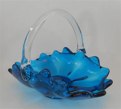 Viking Blue Glass Double Crimped Basket Circa 1970s Etsy
