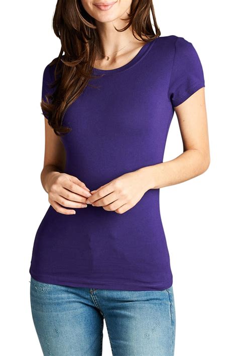 Women And Juniors Short Sleeve Crew Neck Casual Solid Plain Basic Tee