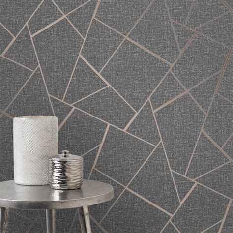 Quartz Charcoal Rose Gold Geometric Wallpaper By Fine Decor Fd42283