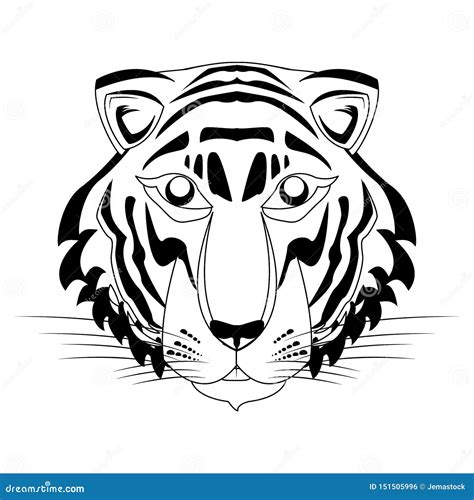 Bengal Tiger Face Icon Cartoon in Black and White Stock Vector