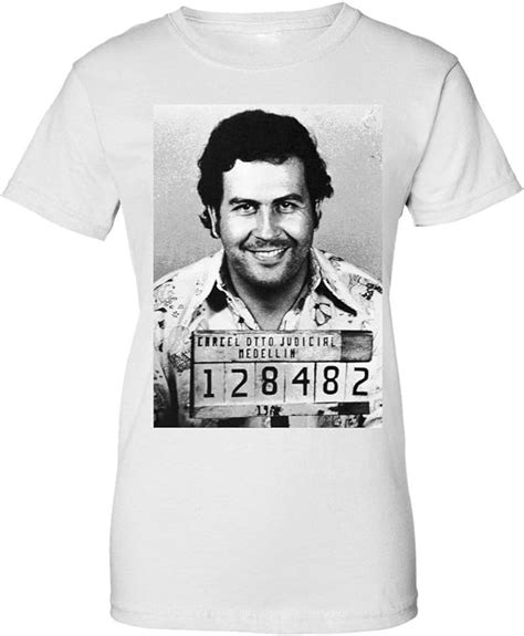Wicked Design Pablo Escobar Mug Shot Womens T Shirt X Large White