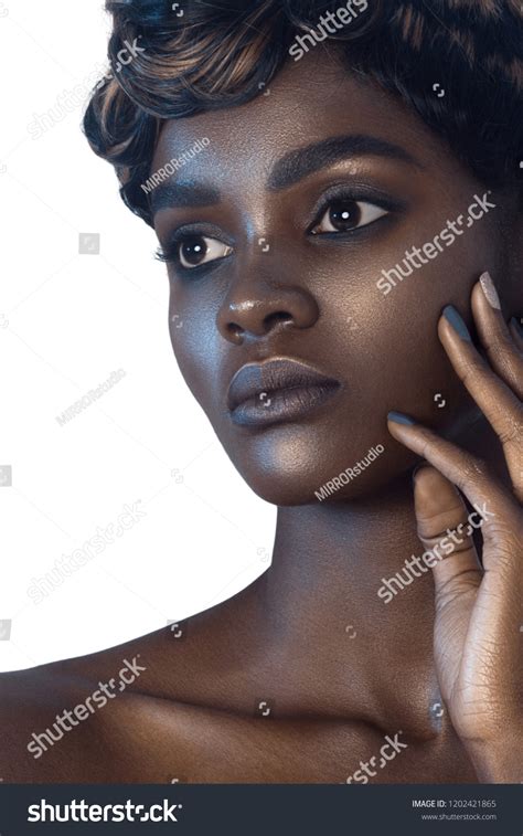Young Beautiful Black Woman Clean Perfect Stock Photo 1202421865