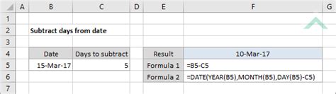 Subtract Days From Date Excel Vba