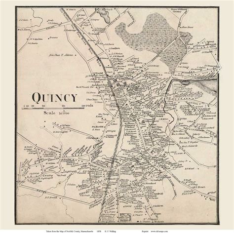 Quincy Village Massachusetts 1858 Old Town Map Custom Print Norfolk