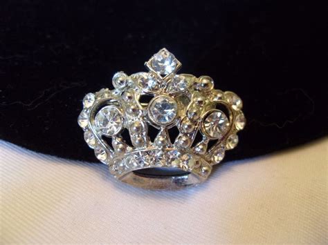 Crown Brooch Diamante Rhinestone Glass Vintage Jewelry Silver Plate Pin 1950s Vintage Jewelry