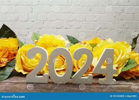 2024 Happy New Year With Roses Flower Decoration With Space Copy On