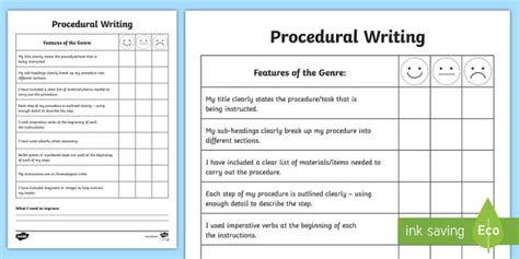 Procedural Writing Self Assessment Worksheet Teacher Made