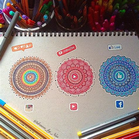 Instagram Youtube And Facebook As Mandalas Drawing By Drawnbynas