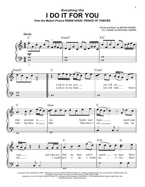 Everything I Do I Do It For You Sheet Music By Bryan Adams Easy