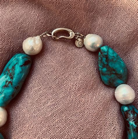 Turquoise And Freshwater Pearl Necklace Chunky But Elegant On Trend