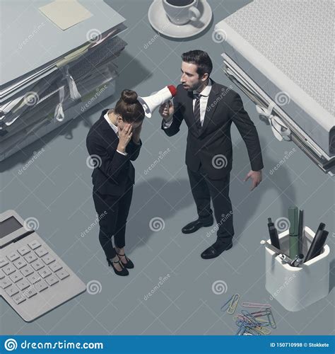 Boss Shouting At His Employee With A Megaphone Stock Photo Image Of