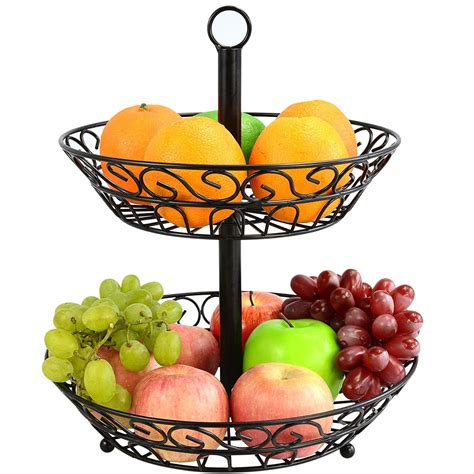 2 Tier Antique Style Decor Metal Wire Fruit Basket Vegetables Display