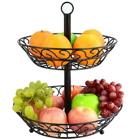 2 tier antique style decor metal wire fruit basket vegetables display rack stand bread basket