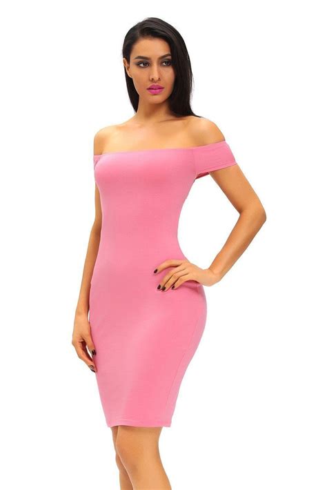 Fashion Bodycon Dress With Off Shoulder And Criss Cross Back Pink