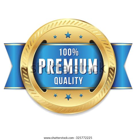 Gold Premium Quality Badge Blue Ribbon Stock Vector Royalty Free