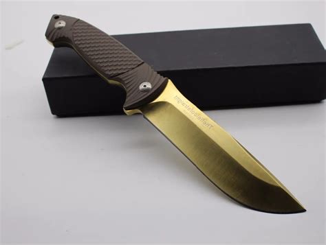Gold Plated Titanium Fixed Blade Knife 9cr18mov Hardness 61 Hrc Full