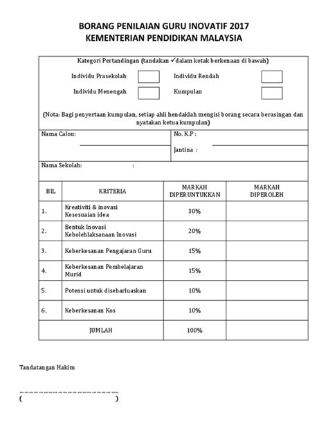 Borang keberhasilan guru 2020 di malaysia. Borang Penilaian Guru Inovatif 2017