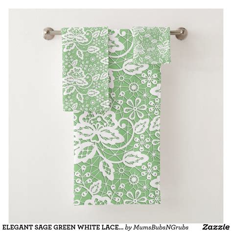 Elegant Sage Green White Lace Bathroom Towel Set Towel