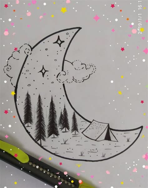 Moon🌙 Drawing Moon Drawing Easy Doodle Art Easy Drawings