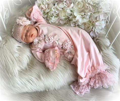 newborn girl take home outfit pink lace coming home gown bring home gown
