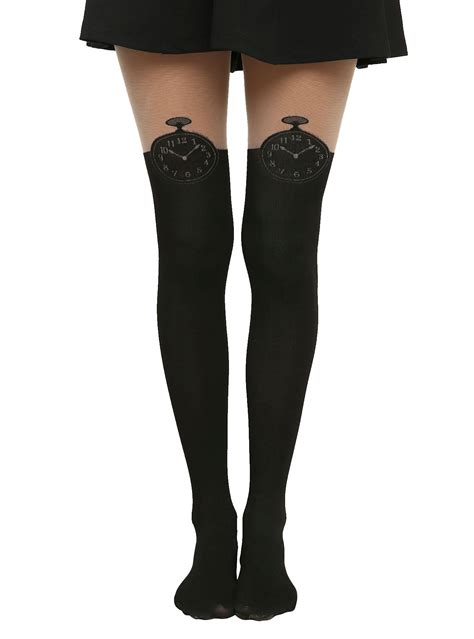 Lovesick Clock Back Lace Up Faux Thigh High Tights Hot Topic Knee Socks Socks And Tights
