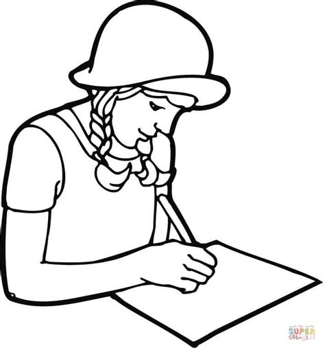 A Girl Student Writing On Paper Coloring Page Free Printable Coloring