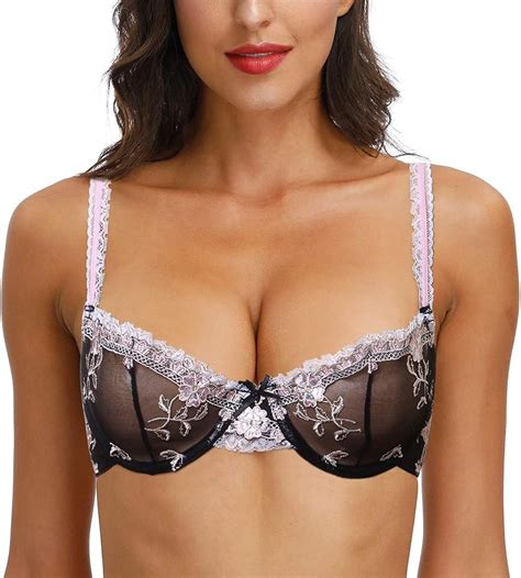 HWDI Women S Underwired See Through Sheer Bra And Panties Mesh Unlined Sexy Floral Lace