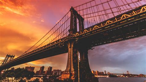 729739 Manhattan Bridges Sky Rivers New York City Hdr Rare