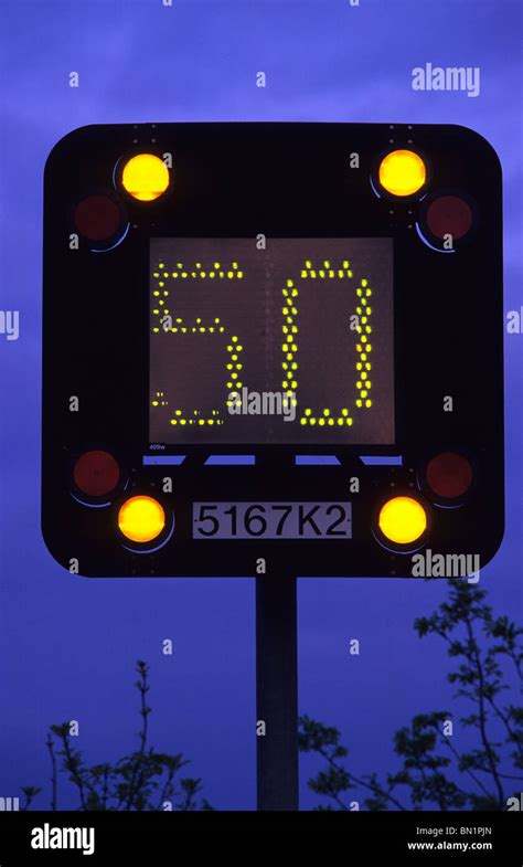 Flashing Warning Sign Of 50mph Educed Speed Limit On M1 Motorway Due To