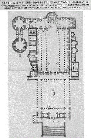 Peter's was torn down to make room for the big naves and facade that were added by carlo maderna. 旧サン・ピエトロ大聖堂 (Old St. Peter's Basilica)