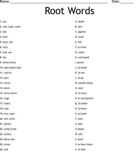 Root Words For Kids Worksheets