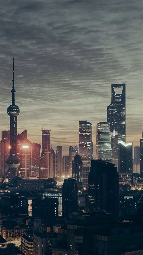 Evening At Shanghai Buildings Cityscape 720x1280 Wallpaper