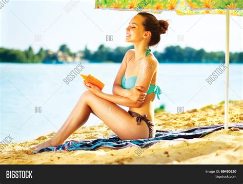 Suntan Lotion Woman Applying Image Photo Bigstock