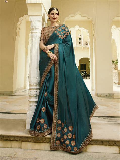 dark teal blue color barfi silk fabric saree with 2 blouse raw silk saree chiffon saree soft