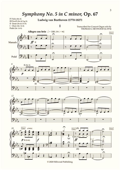 Beethovenheywood Symphony No 5 In C Minor Op 67 Score Concert Organ International