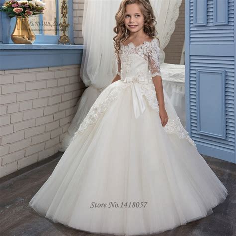 White Cute Flower Girl Dresses For Weddings Lace 2017 Ball Gowns For
