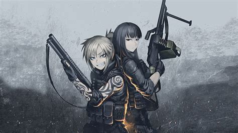 Hd Wallpaper Anime Anime Girls Hellshock Hetza Machine Gun Two
