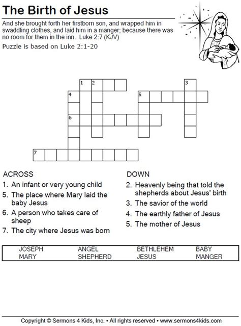 Birth Of Jesus Crossword Sunday School Activities Jesus Heals