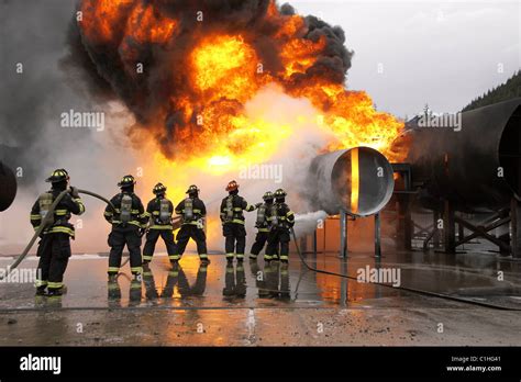 Firefighters Fighting Fire At An Arff Training Drill At The Washington