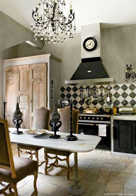 French Country Kitchen With Checkered Backsplash Tile Via Maison Creative 