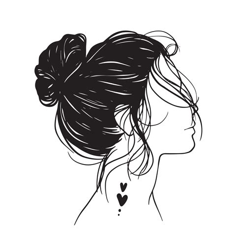 Beauty Woman In Messy Bun Messy Bun Hair Illustration Line Art