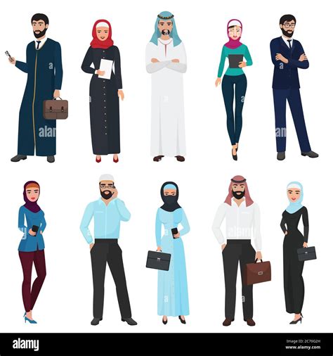 Muslim Arabic Business People Arab Office Male And Female Vector